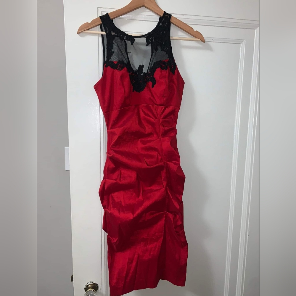 Blondie Nights Red satin & lace cocktail dress Size 3